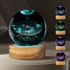 3D Solar System Crystal Ball with Wooden Base and LED Light