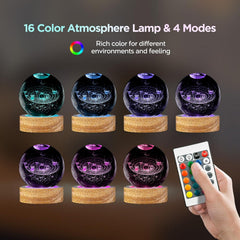 3D Solar System Crystal Ball with Wooden Base and LED Light