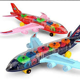 New Trending Transparent Gear Plane Toy – Light Mode, Music, Bump-and-Go Action, 45×46 cm, Battery Operated, for Kids Ages 3 and Up