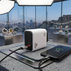 45W Multi Protocol Dual Port Travel Fast Charger Model GCH 20 With Integrated EU Europlug Type C Connector