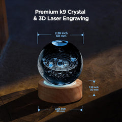 3D Solar System Crystal Ball with Wooden Base and LED Light